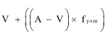 Start formula V plus open bracket open bracket A minus V close bracket times f subscript y subscript plus subscript m close bracket end formula