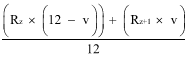 Start formula start fraction open bracket R subscript z times open bracket 12 minus v close bracket close bracket plus open bracket R subscript z subscript plus subscript 1 times v close bracket over 12 end fraction end formula