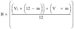 Start formula B times open bracket start fraction open bracket V subscript y times open bracket 12 minus m close bracket close bracket plus open bracket V subscript y subscript plus subscript 1 times m close bracket over 12 end fraction close bracket end formula