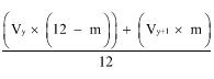 Start formula start fraction open bracket V subscript y times open bracket 12 minus m close bracket close bracket plus open bracket V subscript y subscript plus subscript 1 times m close bracket over 12 end fraction end formula