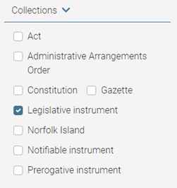  A screenshot showing the filter options under the collections category.